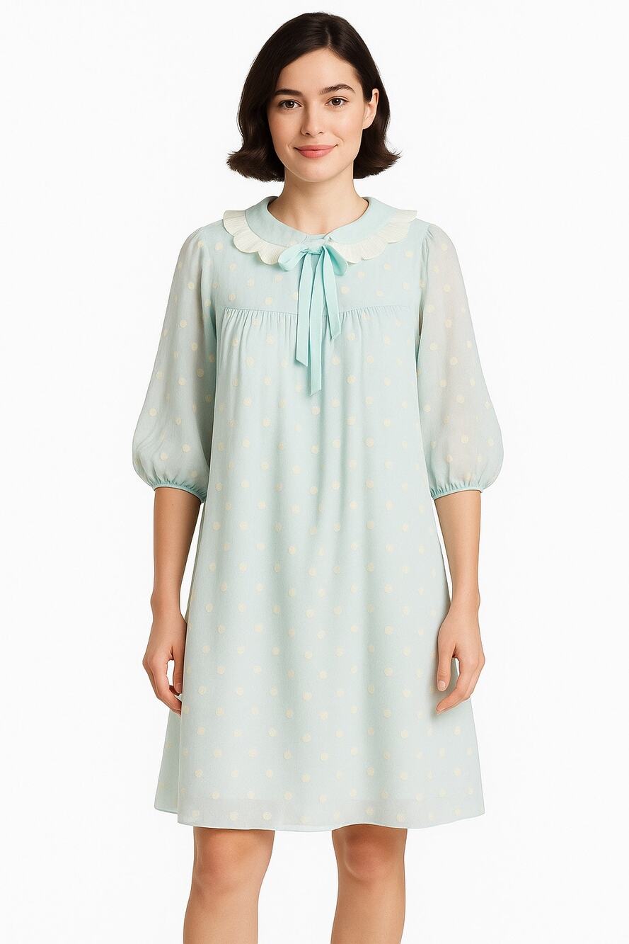 Vintage Odette Barsa for Lord & Taylor Blue Polka Dot Sheer Robe Peignoir medium